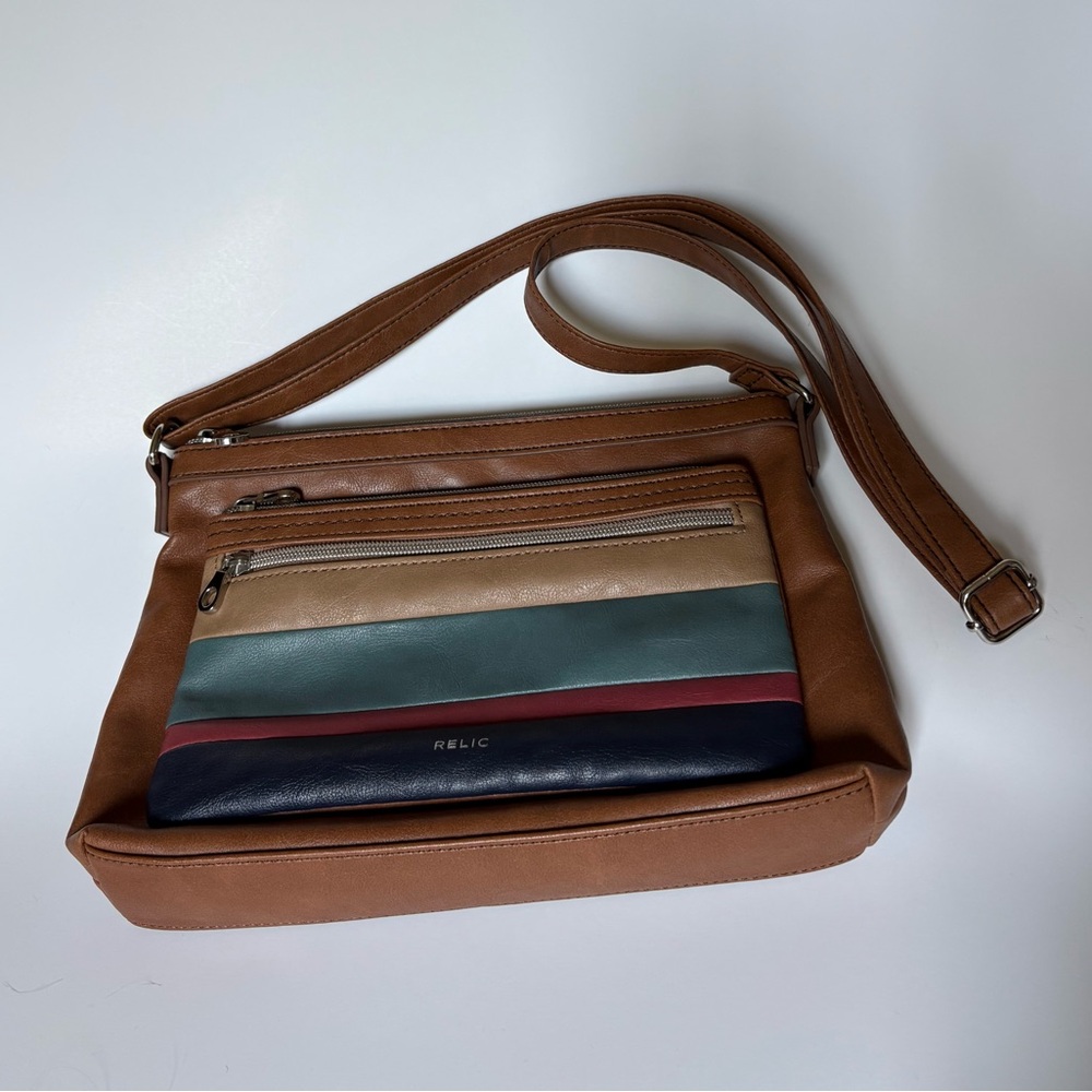Relic Tan Messenger Bag with Colorful Stripes